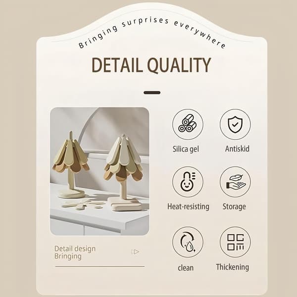 4-piece Christmas Tree Trivet Set - Heat-Resistant Foldable Pot Holder for Christmas Dinners & Kitchen Decor