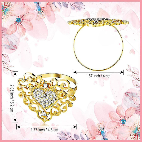 6 stk. Servietringe Hjerte Servietring Rhinestone Servietspænde Kompatibel Med Valentinsdag Bryllup Ferie