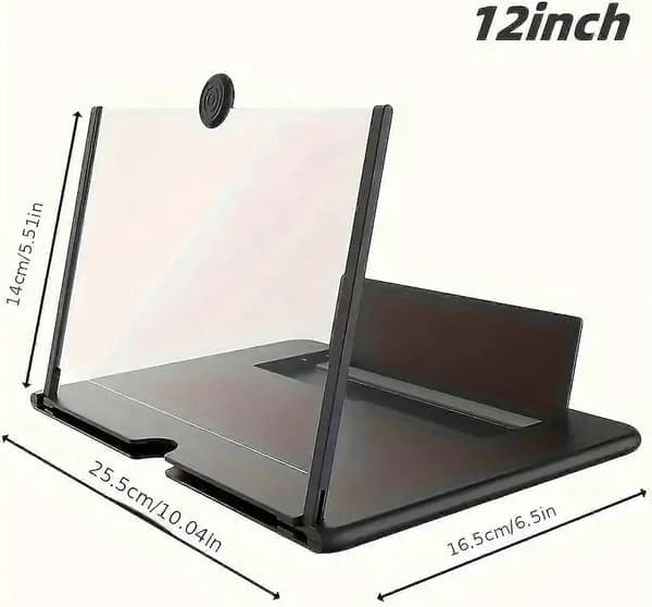 Phone Screen Magnifier, 12 Inch Thin Foldable HD Mobile Smartphone Projector Amplifier, Magnifying Screen, Portable Foldable Stand Black