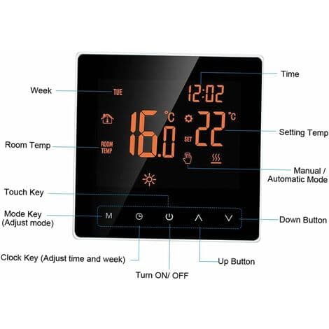 Smart termostat, termostat til elektrisk gulvvarme, 16A, WiFi