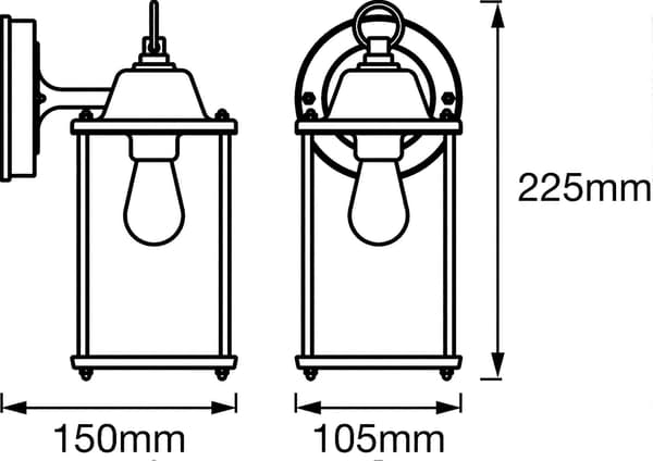 LED wall and ceiling light, outdoor luminaire, E27 socket, Classic Lantern SQ, Black [Energy class A++]