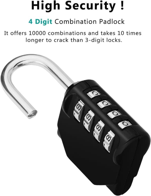 Combination Padlock, 4-Digit Code Lock, Gym Lock, School Locker Lock, Weatherproof Outdoor Combination Lock