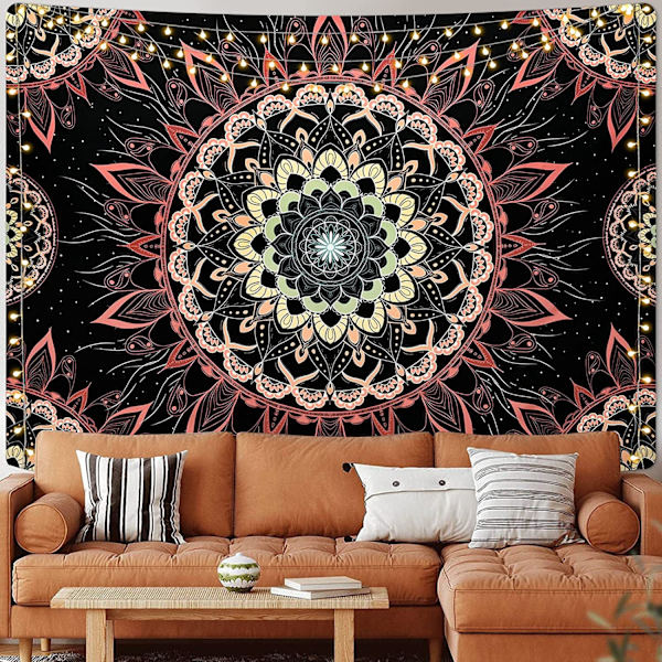 TapestryTapestry Blommig Estetisk Väggbonad Hippie Boho Väggbonad Brinnande Sol Väggbonad Väggdekoration för Sovrum, L
