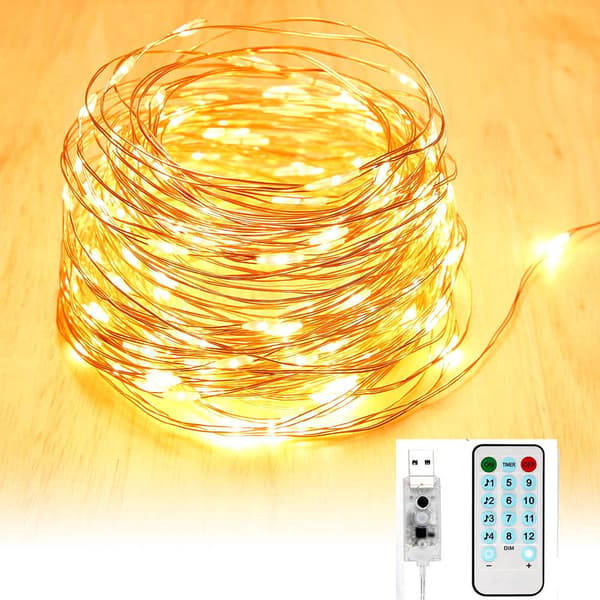 10 meter varmvit LED-ljusslinga med fjärrkontroll & timer