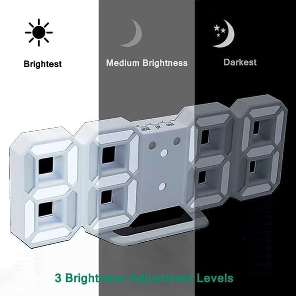 3D LED Digital Vægur, Dæmpbar Natlampe, USB Genopladelig