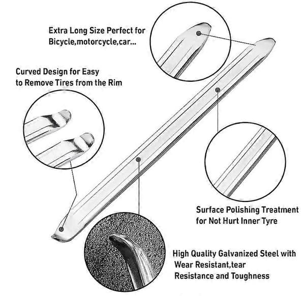 Dækjern - Dækfjerner - 3 30cm - Stål - Sølv - Ergonomisk - Værktøj til dækfjernelse - til cykel motorcykel scooter
