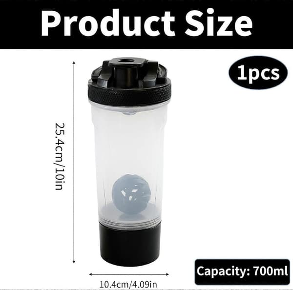 Protein Shaker Bottle with Mixer Ball, 700ml Mixer Shaker Bottle, Shaker Cup for Protein Shakes with Storage Compartment