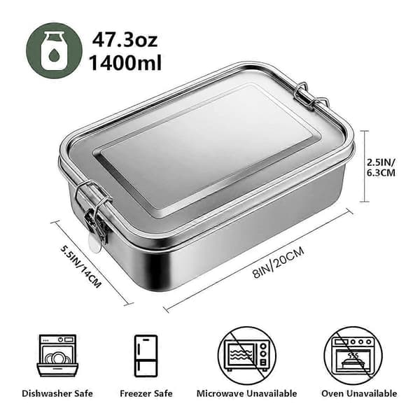 47oz Bento Box, Matboks i rustfritt stål for tenåringer, 1400ml Matboks