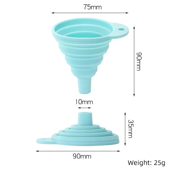 Kokoontaitettava set, 6 osaa kannettavat kokoontaitettavat silikonisuppilot, keittiösuppilot vesipulloille ja elintarvikelaatuisen nesteen siirtoon (sininen/6 kpl