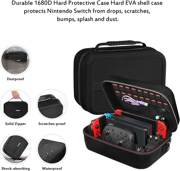 Deluxe Case Compatible with Nintendo Switch and Switch OLED, Protective Hard Case with Larger Storage for 18 Games and Other Switch Consoles
