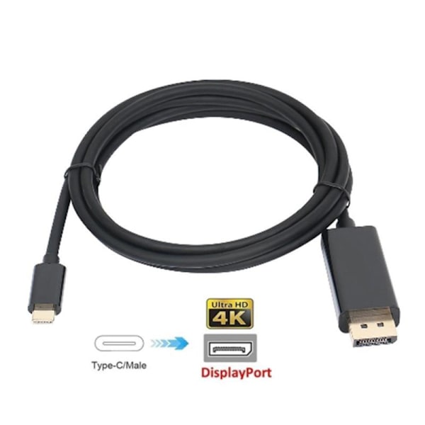 USB-C–Displayport (DP) -sovitinkaapeli 1,8 m Musta