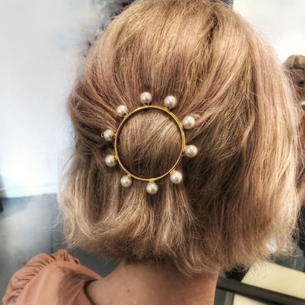 Pearl Circle Hair Clip Sølv Pearl Barrette Hårspænder Vintage rundt hår Barrette Pins Dekorativ Pin Geometri Hårtilbehør til kvinder (Pearl Silv