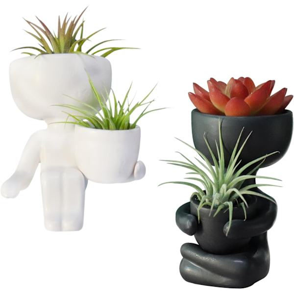Sæt med 2 Kreative Keramiske Sukkulente Plantepotter Formet Som Små Kaktuspotter Blomsterpotter Mini Plantepotter Til Hjemmehavebrug