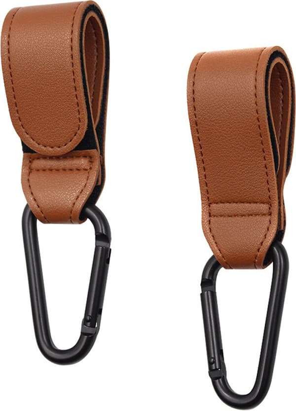 Stroller Hooks, Set of 2, Extra Sturdy, Brown PU Leather, Stroller Hooks, Stroller Accessories