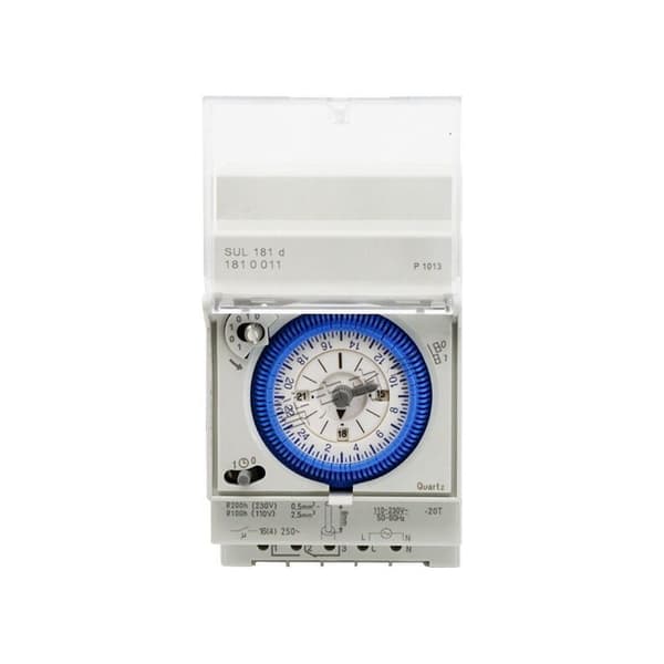 24-hour bidirectional timer, DIN rail mounting - 230V - 16A - Clear digital display - Integrated power reserve - SUL 181 D