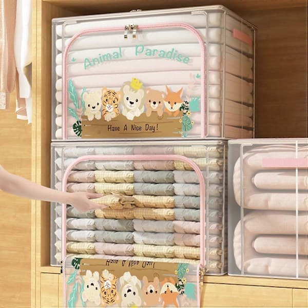 Large Storage Box with Handle Transparent Design Zipper Multifunctional Quilt Storage for Home