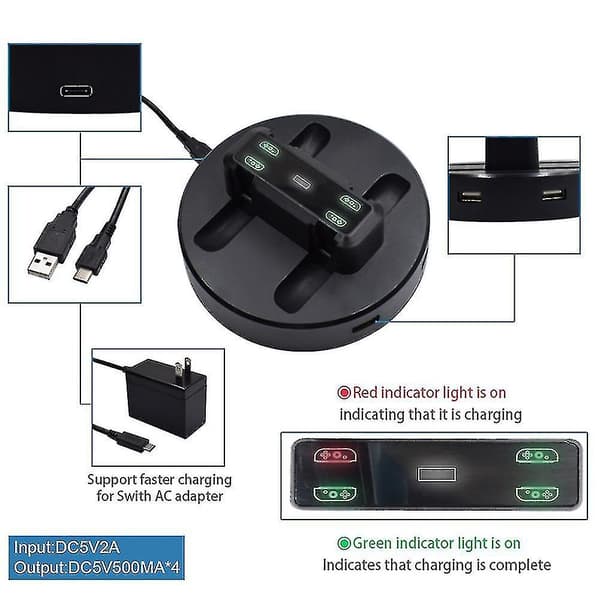 Multifunktionel oplader 4 ladestation Dock til Nintendo Switch controllere - Sort