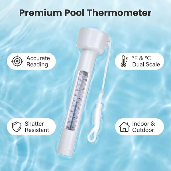 Floating Pool Thermometer with String, Large Easy-to-Read Unbreakable for Spa Hot Tub Aquarium, White