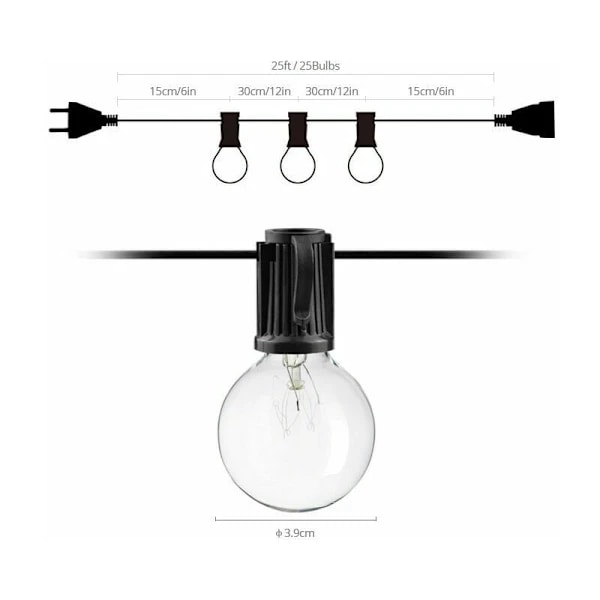 Edison String Lights for Outdoor Use, 7.6 m, Shatterproof & Dimmable for Patio [JUN]