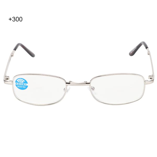Folding Anti Blue Rays Presbyopic Glasses Metal Visual Fatigue Relief Reading Glasses (+300 Silver Frame)