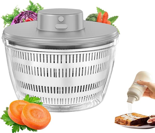 Electric Salad Spinner, 4000 ml Cordless USB Rechargeable Salad Spinner Dehydrator