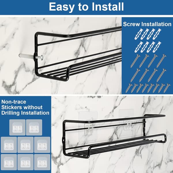 Wall-mounted spice rack, with self-adhesive hooks and screws, Spice rack for kitchen bathroom balcony, Kitchen storage - 29×6.8×6.5CM