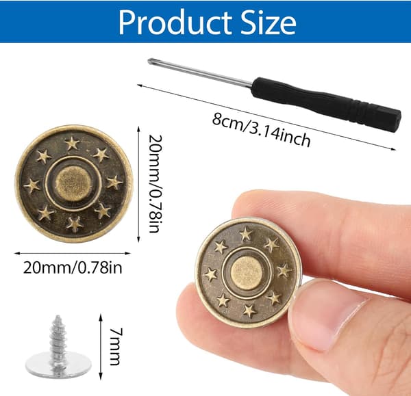 8 stk. jeansknapperstatning 20 mm metall for justering 20mm