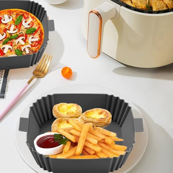 2-pack Airfryer Silicone Basket, Grey, Reusable, Non-stick, Easy to Clean Grey Grå