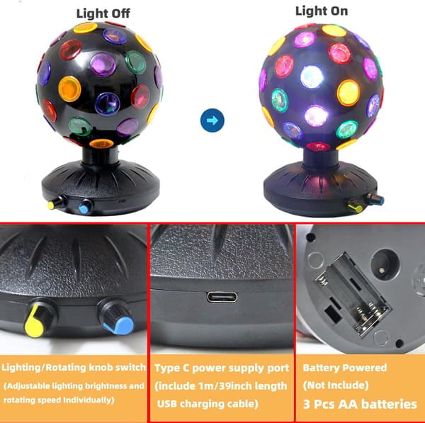Disco Ball 6 inch Adjustable Speed Brightness Party Strobe Stage Light USB Kids Gift [Ho]