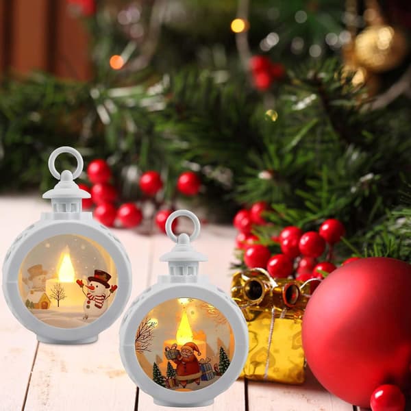 LED julelykt, 2 stk, 12 x 8,5 cm, hengende lysende julelykt, rund lysende julelykt med batteridrift, til jul