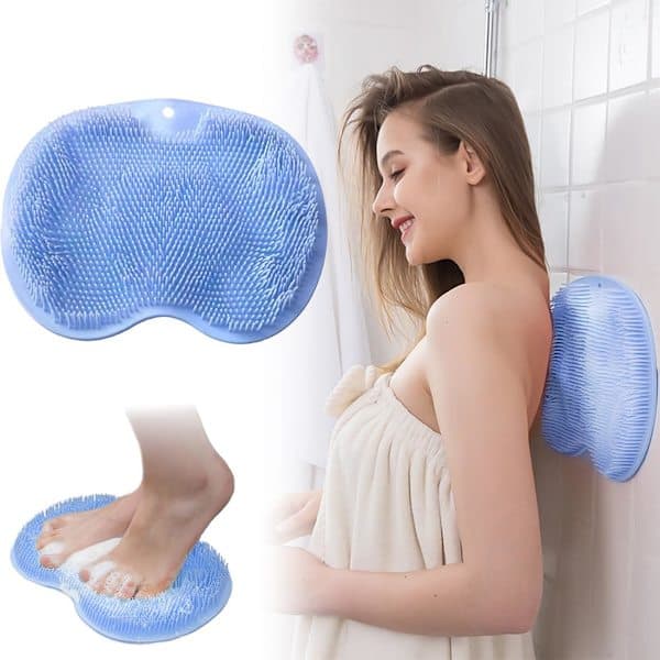 Back and Foot Shower Scrubber with Suction Cups, Exfoliating Silicone Scrubber for Bathroom Wall - Blue [Ho]