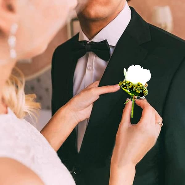 4 stk Bryllupsboutonniere, Blomsterboutonniere, Brudgom Mann Kostyme