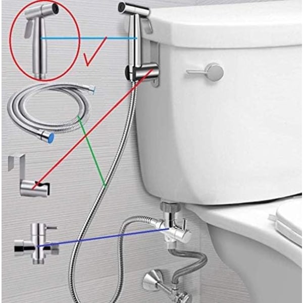 Håndholdt bidetsprøyte for toalett Bærbar kjæledyrdusj Toalett Vannsprøyte Sete Bidetfeste Baderomsspray i rustfritt stål for personlig