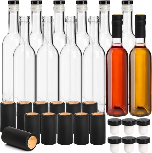 12-pack vinglasflaskor, 12oz / 375ml Bordeaux-stil glasflaska, klara tomma spritflaskor T-topplock krympkapsyl -