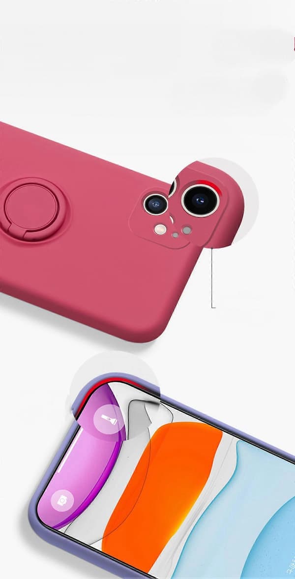 With Ring Kickstand Liquid Silicone Microfiber Lining Anti-Scratch Full-Body Shockproof Protective Case for iPhone 14 Pro