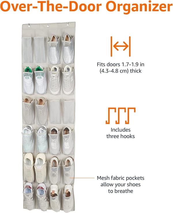 Skohylle for dør, 24 rom, medium, hvit