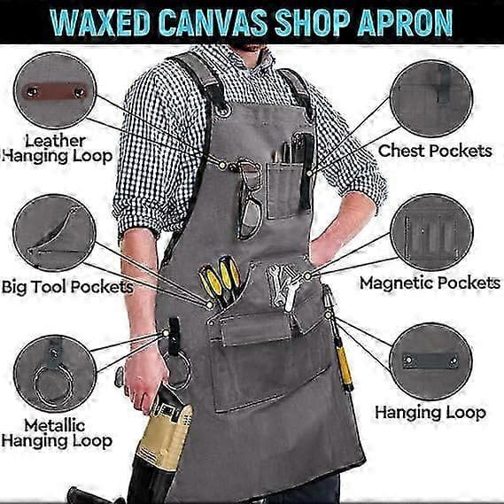Carpenter Apron for Men 20 oz Work Apron for Men with 9 Tool Pockets, Heavy Duty Waxed Canvas Apron