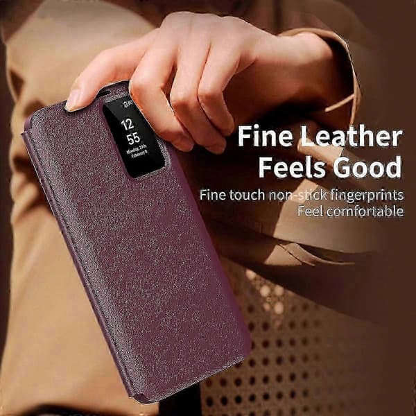 Smart View Window Leather Phone Case with Card Slot - TPU+PC+PU Protective Cover (Red, For Samsung Galaxy S24+ 5G)