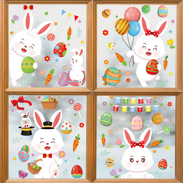 Easter Egg Basket Static Stickers Cute Cartoon Rabbit and Carrot Stickers - B