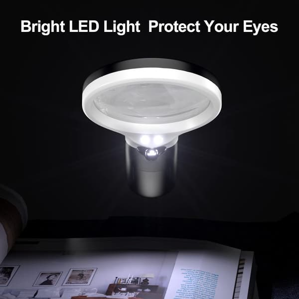 Læseglas, 3X 45X belyst forstørrelsesglas med 3 LED
