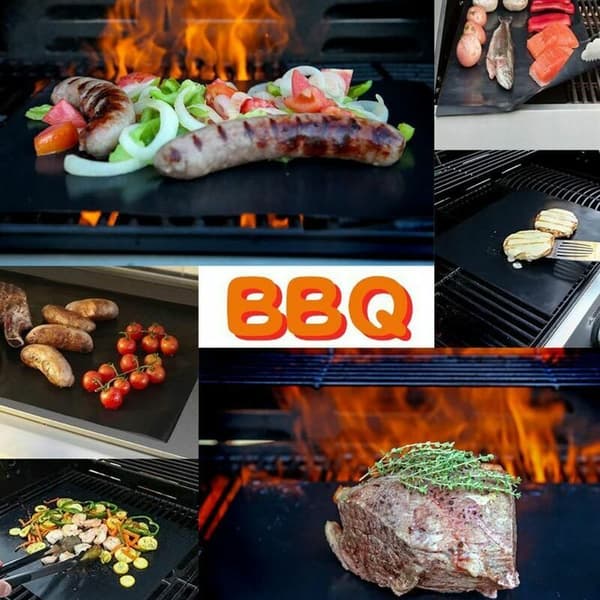 BBQ Grill Mat, Teflon Non-Stick Coating - Easy to Clean, Reusable, Durable, Heat Resistant, BBQ Sheet for Grilling (6-Pack)