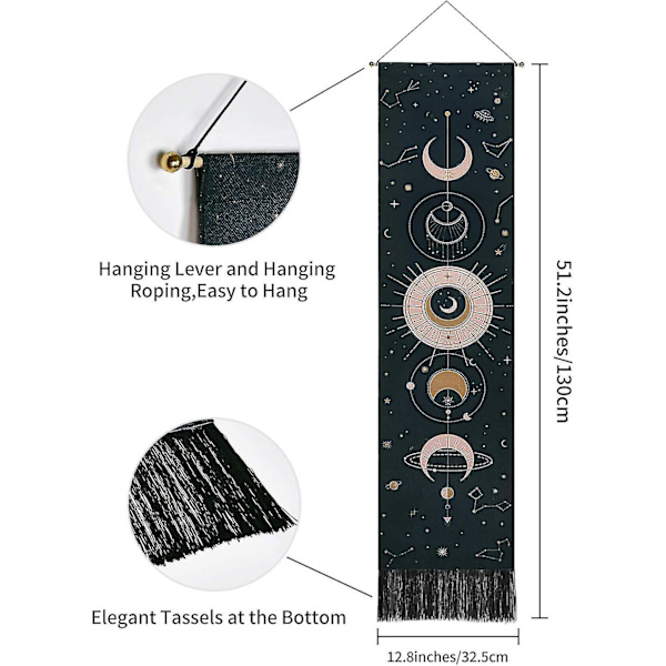 Kuu-tapetti Psykedeelinen Seinävaate Tapetti Koti Sisustus Makuuhuoneelle 51 X 13 Tuumaa (130 X 32 Cm), Musta