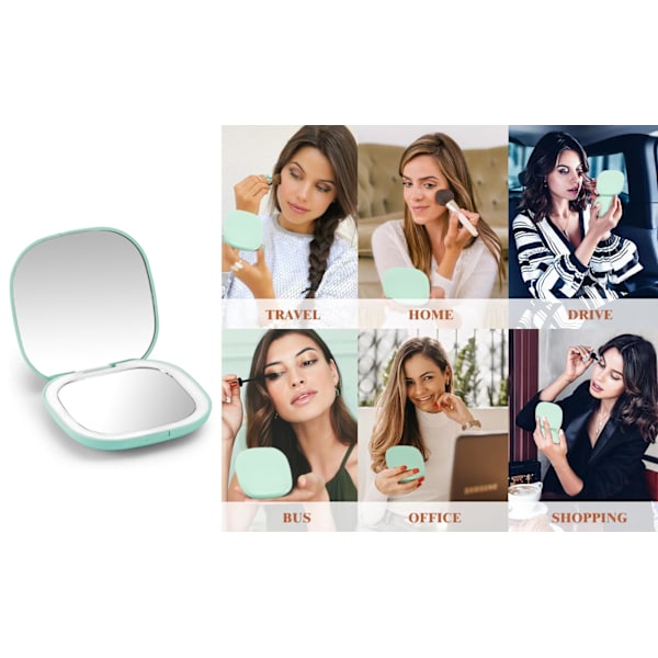 Magnifying Mirror, Travel Makeup Mirror with Light, Portable 1X/5X Magnifying Compact Mirror LED Pocket Mirror Handheld Compact Mirror Green