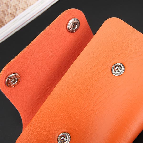 (Black+Orange) Keyring, Leather Key Case, Leather Key Organizer