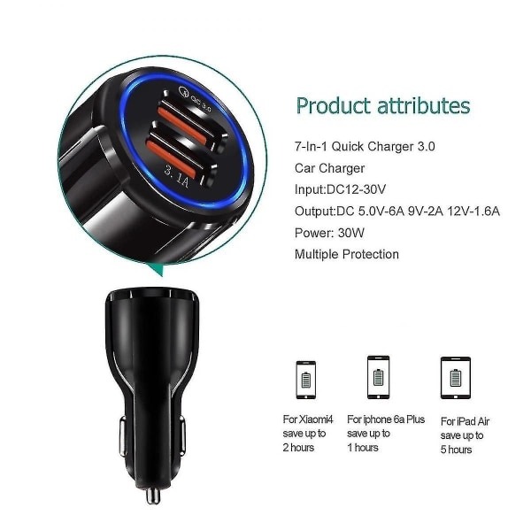 iPhone Hurtig Biloplader, 30W Dobbelt Port USB-C Power Delivery Billader Med 1 Pakke Lynkabel, QC 3.0 Hurtig Opladning Til iPhone/iPad/Airpods