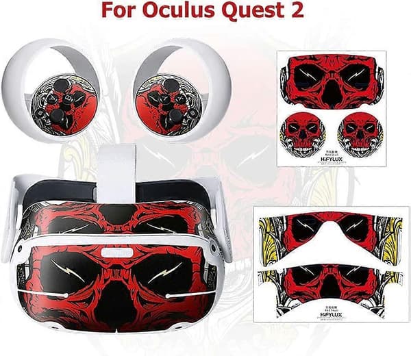 VR Headset og Controller Skin Stickers kompatible med Oculus Quest 2 Tilbehør (Flaming Skull)