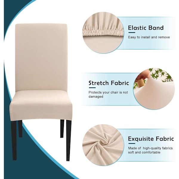 6 stycken stretch stolsöverdrag, tvättbara universella matsalsskydd, lätta att rengöra stolsöverdrag för hotellrestaurang matsal inredning (Beige, set om 4)