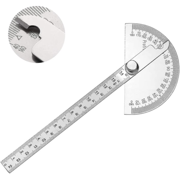 Vinkelmåler i rustfritt stål 0-180 grader, gonimeter, vinkelmåler, målerlinjal, verktøy for ingeniører, vinkelmåler med 140 mm linjal, universell vinkel