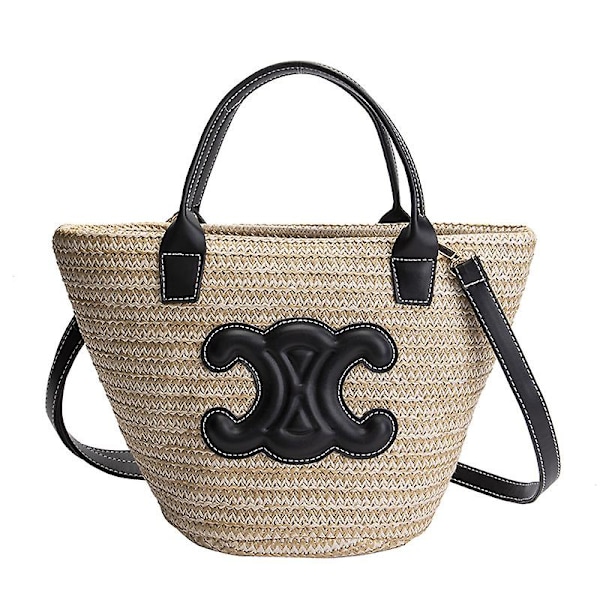 Dame halm tote taske, dame strandtaske, rotting taske overdimensioneret strandtaske, sort