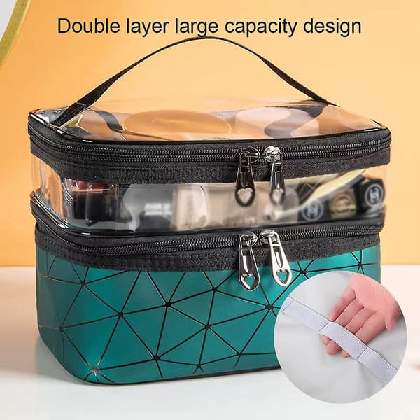 Makeup tasker Dobbeltlag Rejsekosmetiktasker Organizer grøn green